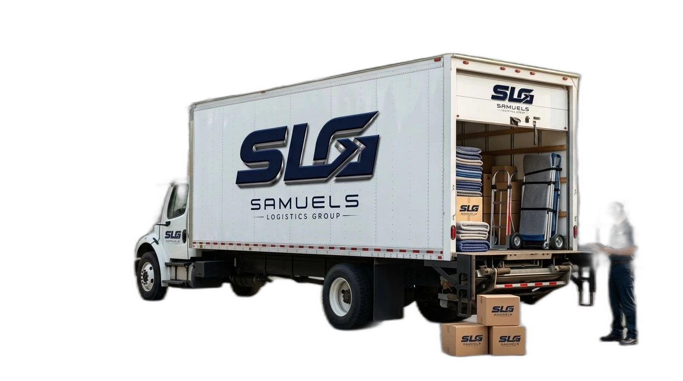 Samuels Logistics Group Freightliner Straight Truck Loading Cargo at Origin